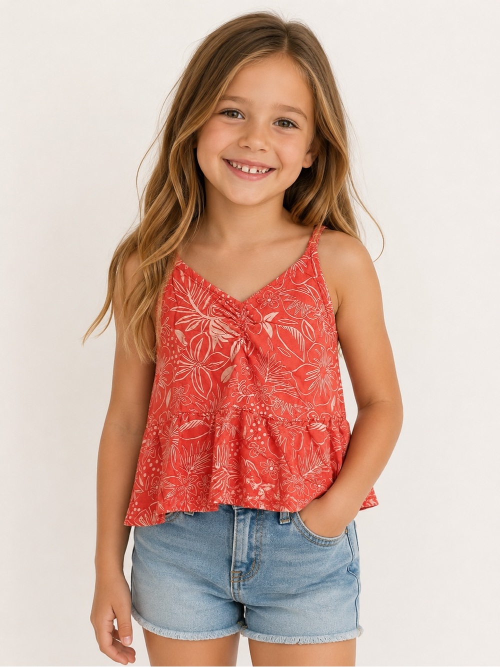 Girls ROXY 7 XS Coral Floral Print Camisole